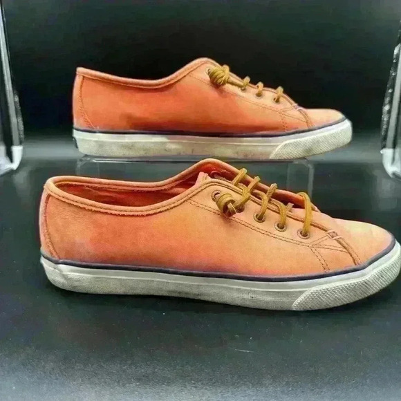 Orange/peach Sperry full leather/nubuck upper Crest Vibe sneaker size 9M - Picture 2 of 7